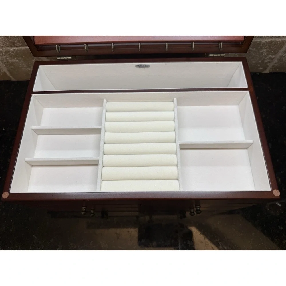 Mele & Co Wooden Jewelry Box Floral Inlay Brayden Design Drawers Mirror Lined